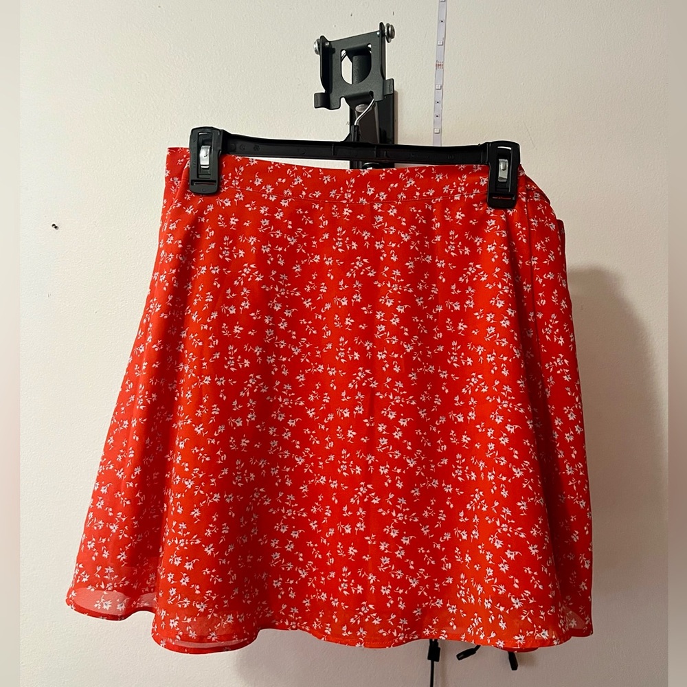 Forever 21 Burnt Orange Floral Print Wrap Skirt